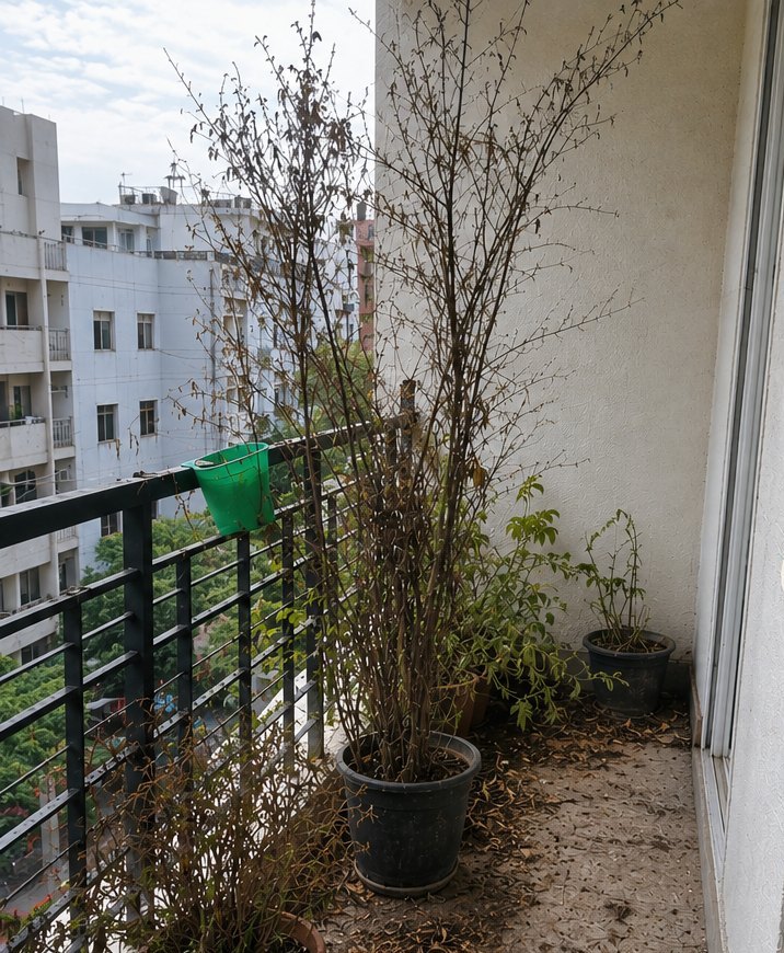 Apartment balcony revival — before Garden Sathi care